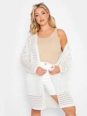 Yours Curve Cream Midi Crochet Cardigan - Image 1 of 5