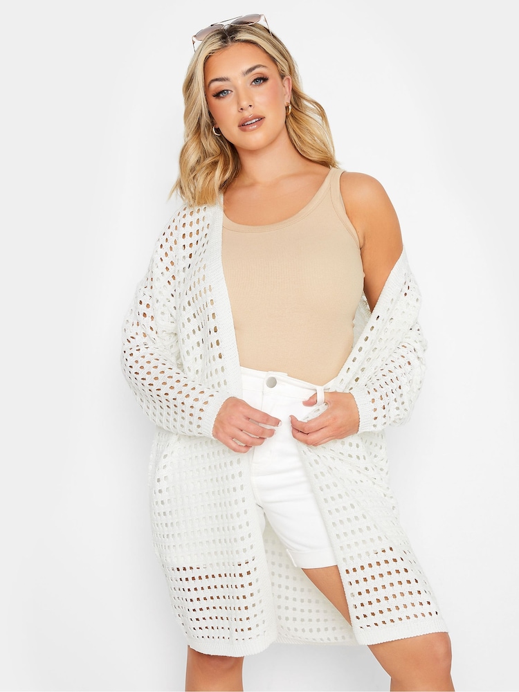 Yours Curve Cream Midi Crochet Cardigan - Image 1 of 5