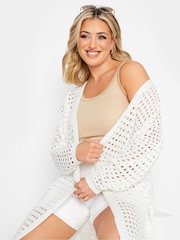 Yours Curve Cream Midi Crochet Cardigan - Image 4 of 5