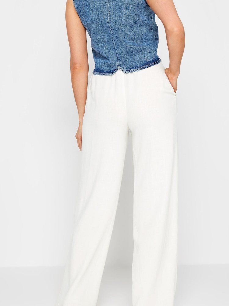 Long Tall Sally White Sand Linen Tie Waist Trousers - Image 2 of 4 Long Tall Sally White Sand Linen Tie Waist Trousers - Image 2 of 4