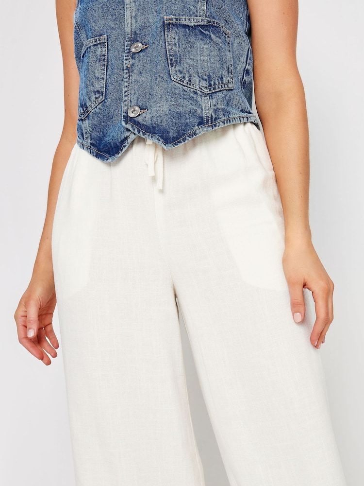 Long Tall Sally White Sand Linen Tie Waist Trousers - Image 4 of 4 Long Tall Sally White Sand Linen Tie Waist Trousers - Image 4 of 4