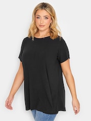 Yours Curve Black Ribbed T-Shirt - Image 1 of 4