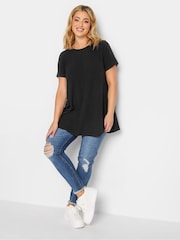 Yours Curve Black Ribbed T-Shirt - Image 2 of 4
