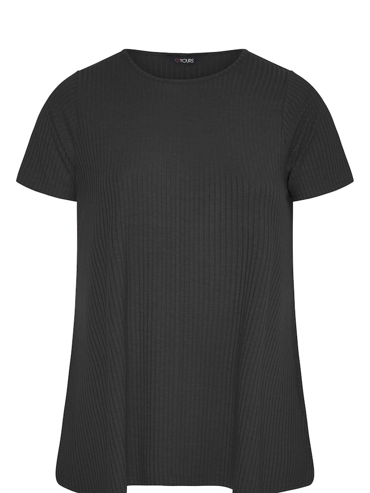 Yours Curve Black Ribbed T-Shirt - Image 4 of 4