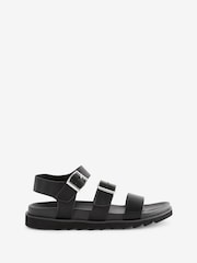 Yours Curve Black Wide Fit Lala Buckle Footbed Sandals - Image 2 of 5