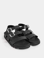 Yours Curve Black Wide Fit Lala Buckle Footbed Sandals - Image 6 of 6
