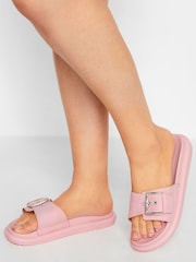 Yours Curve Pink Extra Wide Fit Colour Drench Buckle Mules - Image 1 of 5
