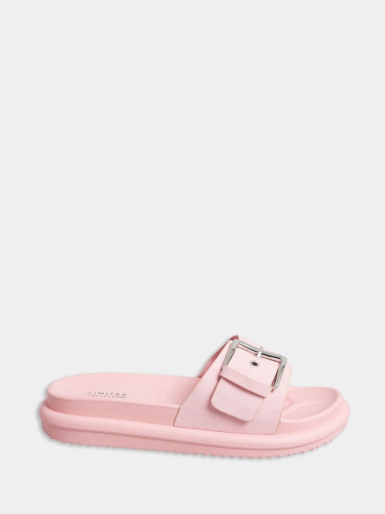 Yours Curve Pink Extra Wide Fit Colour Drench Buckle Mules - Image 2 of 5