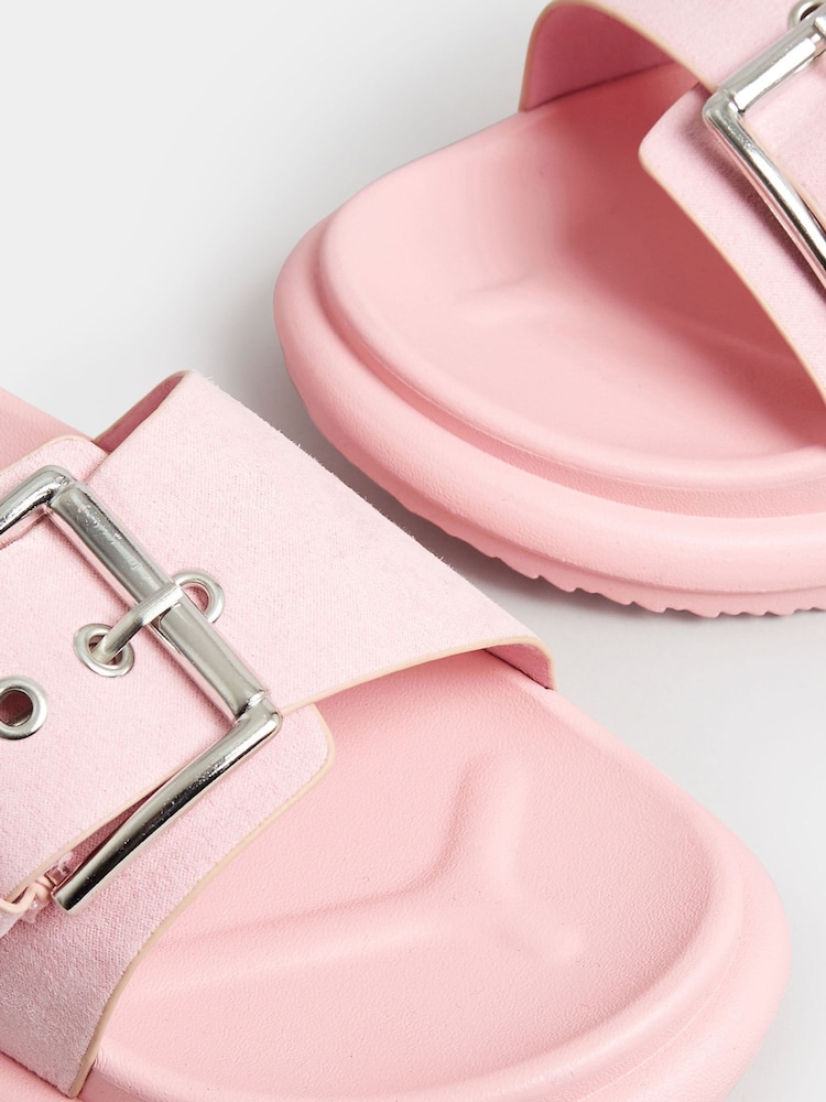 Yours Curve Pink Extra Wide Fit Colour Drench Buckle Mules - Image 5 of 5