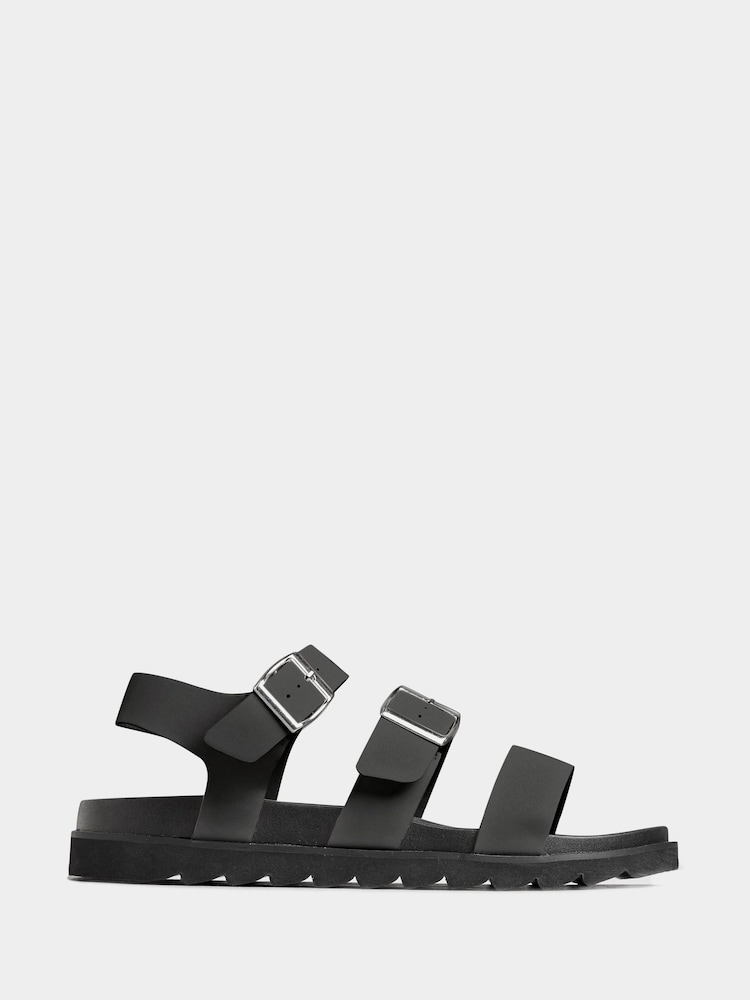 Yours Curve Black Extra Wide Fit Lala Buckle Footbed Sandals - Image 2 of 5 Yours Curve Black Extra Wide Fit Lala Buckle Footbed Sandals - Image 2 of 5