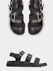 Yours Curve Black Extra Wide Fit Lala Buckle Footbed Sandals - Image 4 of 5