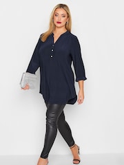 Yours Curve Blue Half Placket Jersey Blouse - Image 2 of 4