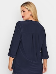 Yours Curve Blue Half Placket Jersey Blouse - Image 4 of 4