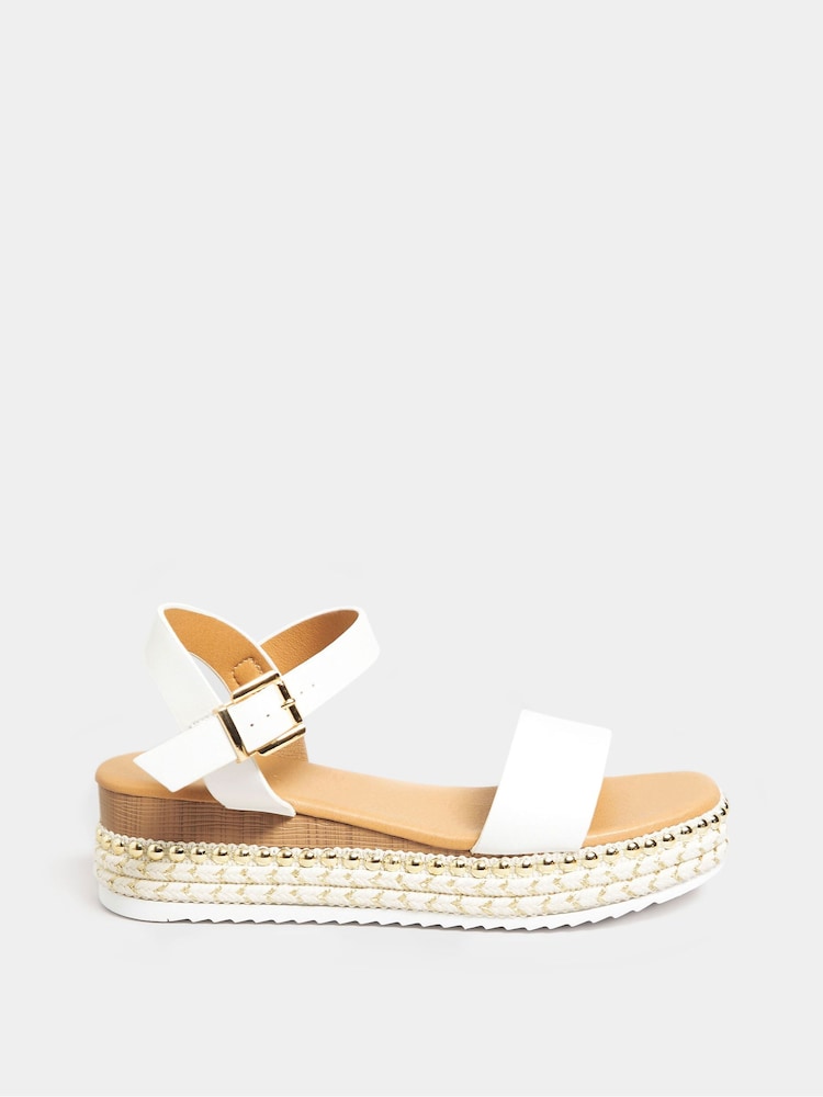 Yours Curve White Brown Extra Wide Fit Wide Fit Diamante Flower Sandals - Image 1 of 6