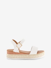 Yours Curve White Brown Extra Wide Fit Wide Fit Diamante Flower Sandals - Image 2 of 6