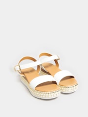Yours Curve White Brown Extra Wide Fit Wide Fit Diamante Flower Sandals - Image 3 of 6