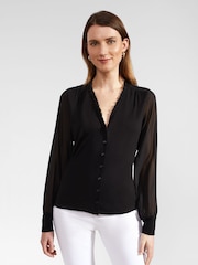 Hobbs Black Frill Neck Talisa Top - Image 1 of 4