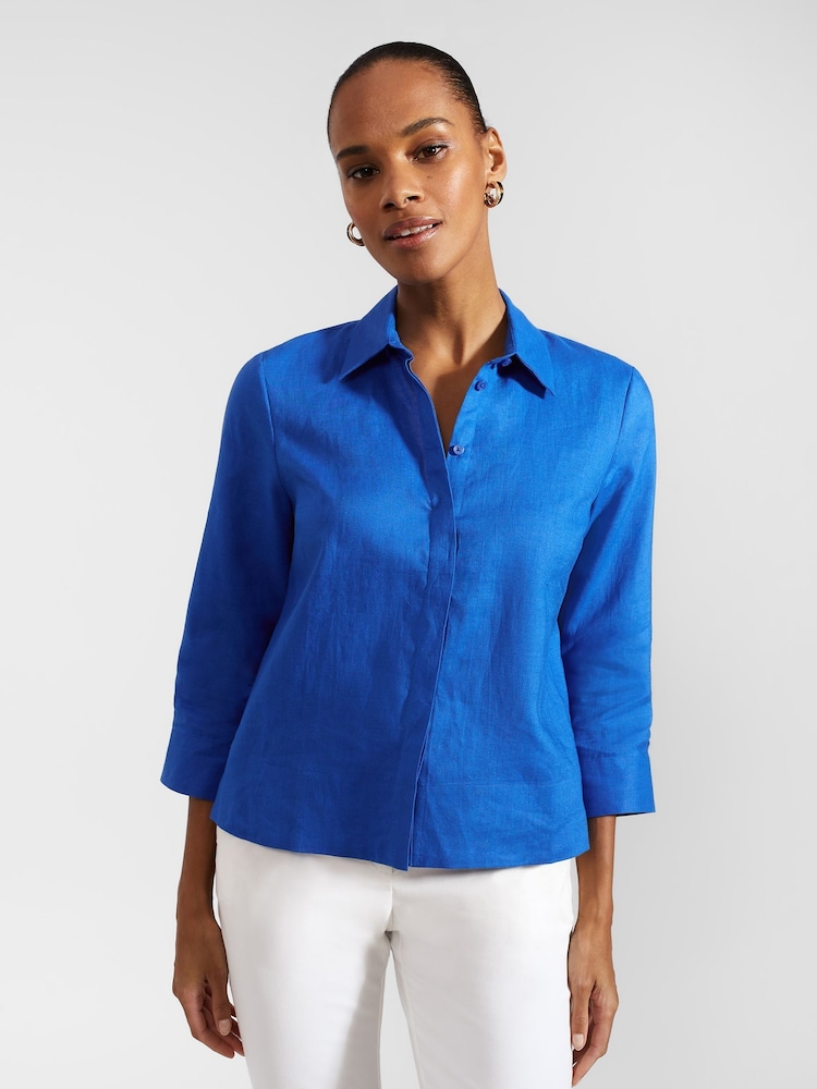 Hobbs Blue 100% Linen Nita Shirt - Image 2 of 5