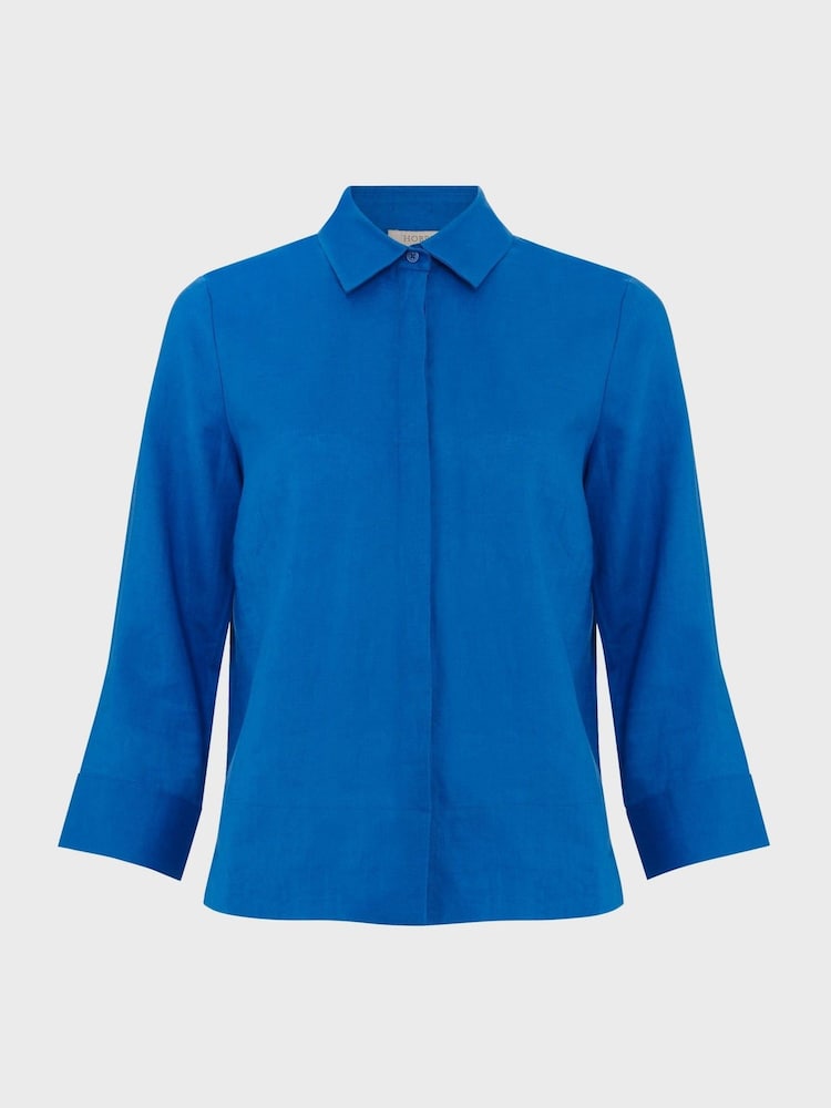 Hobbs Blue 100% Linen Nita Shirt - Image 5 of 5