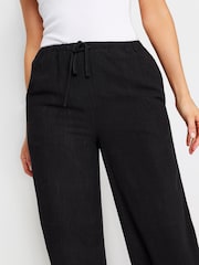 Long Tall Sally Black Sand Linen Tie Waist Trousers - Image 5 of 5