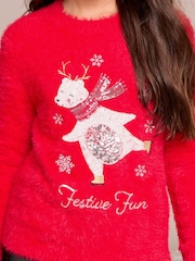 Lipsy Red Knitted Christmas Jumper (5-16yrs) - Image 3 of 4