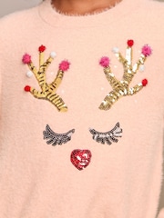Lipsy Pink Knitted Christmas Jumper (5-16yrs) - Image 3 of 4