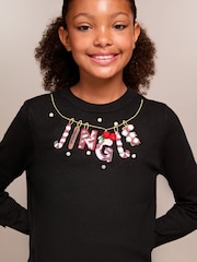 Lipsy Black Jingle Knitted Christmas Jumper (5-16yrs) - Image 1 of 4