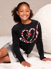 Lipsy Black Candy Cane Knitted Christmas Jumper (5-16yrs) - Image 1 of 4