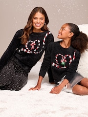 Lipsy Black Candy Cane Knitted Christmas Jumper (5-16yrs) - Image 3 of 4