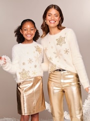 Lipsy Ivory White Snowflake Knitted Christmas Jumper (5-16yrs) - Image 2 of 4