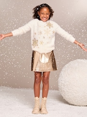 Lipsy Ivory White Snowflake Knitted Christmas Jumper (5-16yrs) - Image 3 of 4