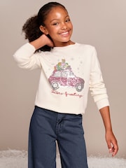 Lipsy Cream Car Knitted Christmas Jumper (5-16yrs) - Image 1 of 4