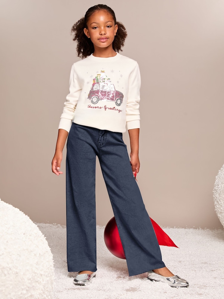 Lipsy Cream Car Knitted Christmas Jumper (5-16yrs) - Image 2 of 4
