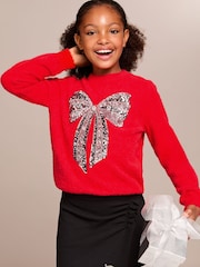 Lipsy Red Bow Knitted Christmas Jumper (5-16yrs) - Image 1 of 4