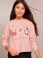 Lipsy Pink Christmas Sweatshirt (5-16yrs) - Image 1 of 4
