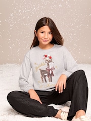 Lipsy Light Grey Christmas Sweatshirt (5-16yrs) - Image 1 of 4