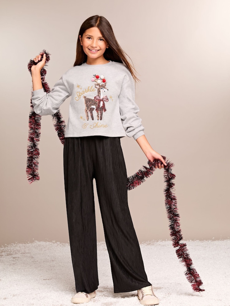 Lipsy Light Grey Christmas Sweatshirt (5-16yrs) - Image 2 of 4