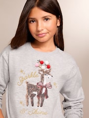 Lipsy Light Grey Christmas Sweatshirt (5-16yrs) - Image 3 of 4
