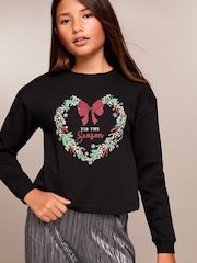 Lipsy Black Christmas Sweatshirt (5-16yrs) - Image 1 of 4