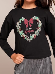 Lipsy Black Christmas Sweatshirt (5-16yrs) - Image 3 of 4