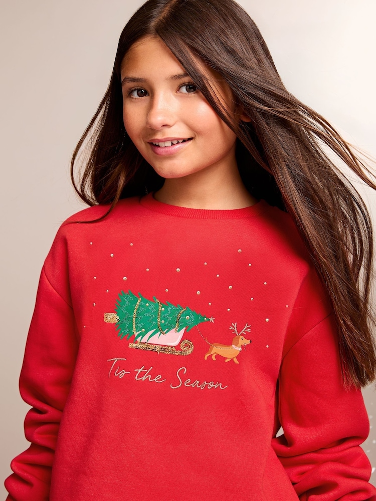 Lipsy Red Christmas Sweatshirt (5-16yrs) - Image 1 of 4