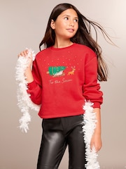 Lipsy Red Christmas Sweatshirt (5-16yrs) - Image 3 of 4