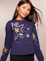 Lipsy Blue Christmas Sweatshirt (5-16yrs) - Image 1 of 4