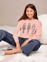 Lipsy Pink Sequin Christmas Sweatshirt (5-16yrs) - Image 1 of 4