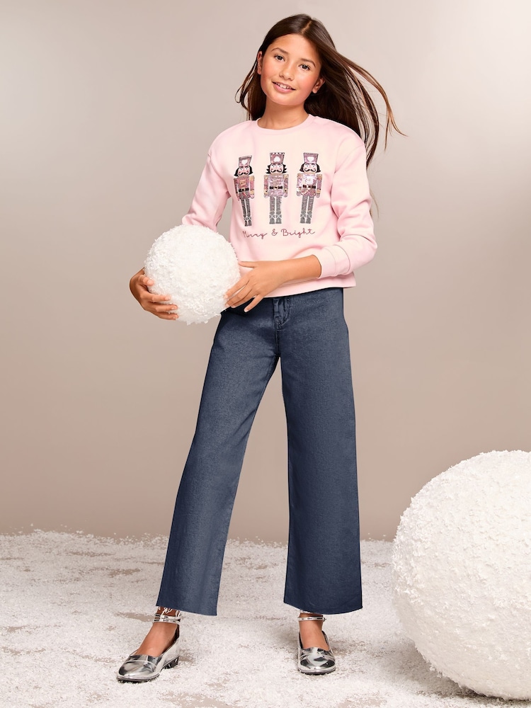 Lipsy Pink Sequin Christmas Sweatshirt (5-16yrs) - Image 2 of 4