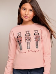 Lipsy Pink Sequin Christmas Sweatshirt (5-16yrs) - Image 4 of 4