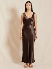 Albaray Satin Scoop Neck Brown Dress - Image 1 of 4