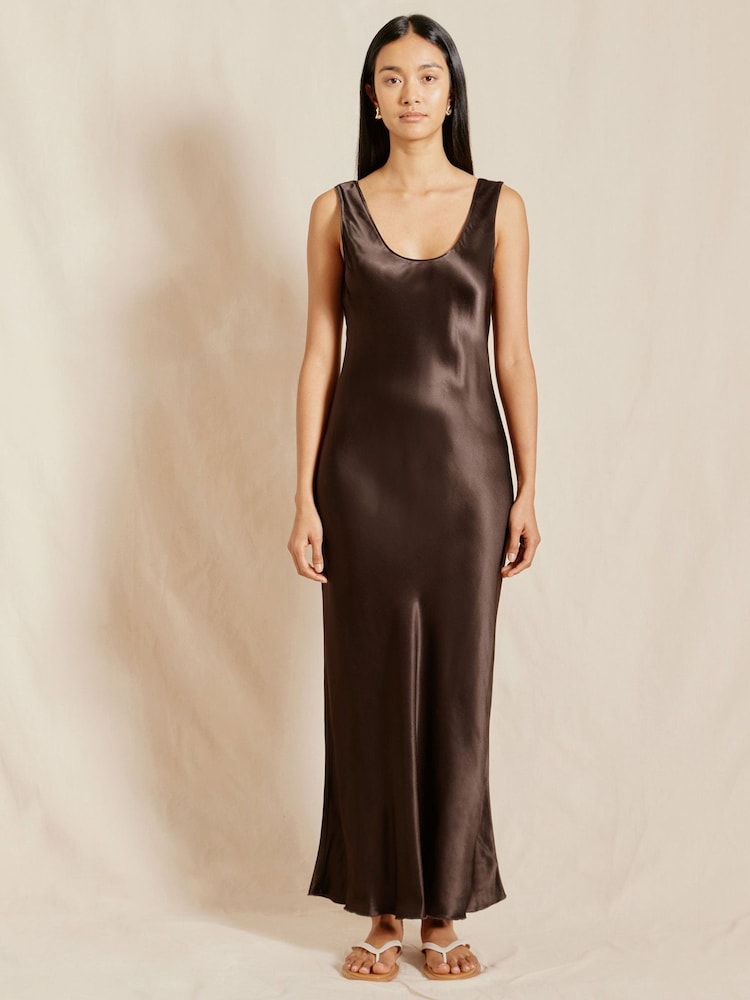 Albaray Satin Scoop Neck Brown Dress - Image 1 of 4 Albaray Satin Scoop Neck Brown Dress - Image 1 of 4