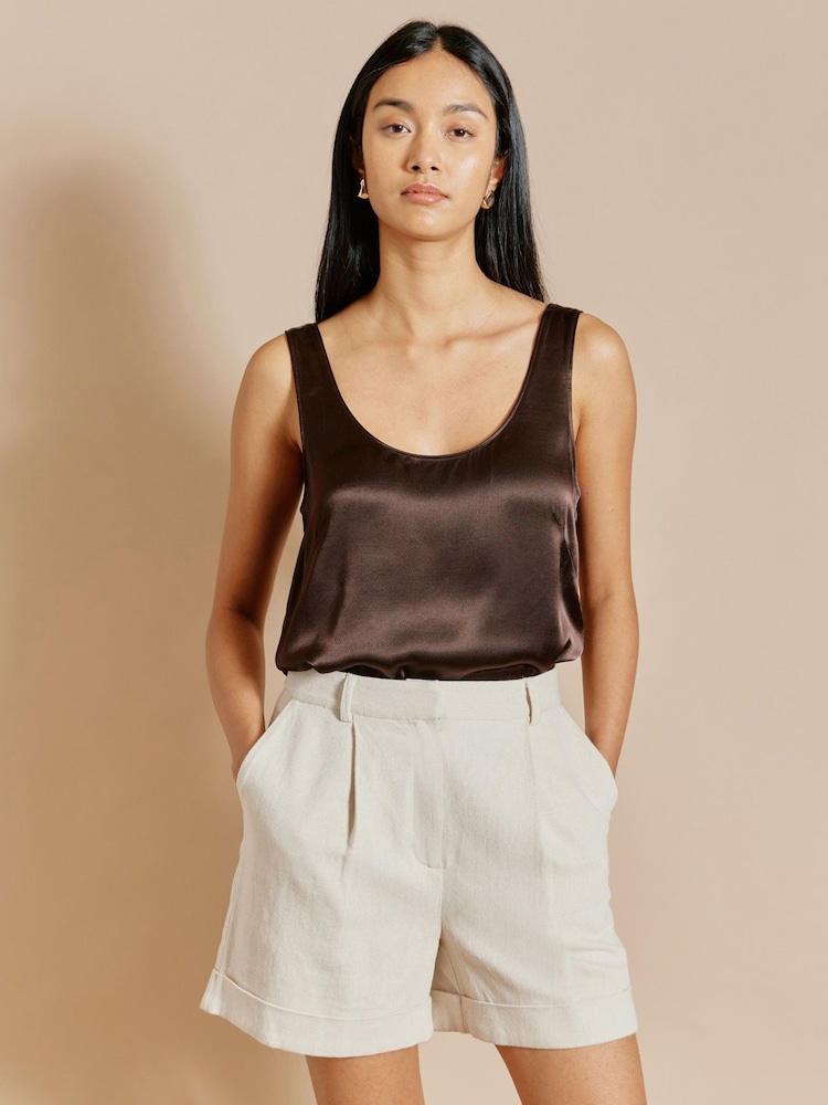 Albaray Satin Scoop Neck Brown Vest Top - Image 1 of 4 Albaray Satin Scoop Neck Brown Vest Top - Image 1 of 4