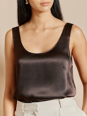 Albaray Satin Scoop Neck Brown Vest Top - Image 3 of 4
